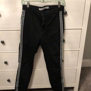Black stressed hem jeans with side stripe